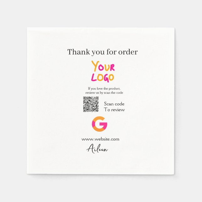 Google review business logo website scan QR code Napkin (Front)