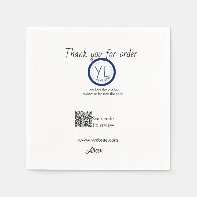Google review business logo website scan QR code Napkin (Front)