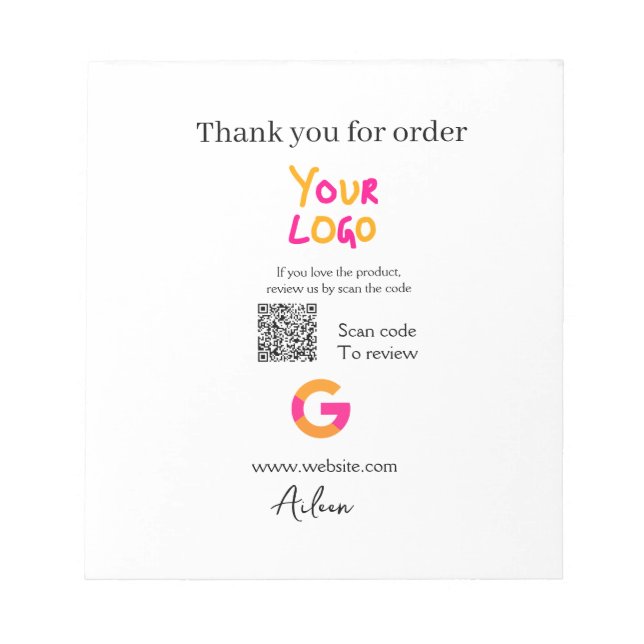Google review business logo website scan QR code Notepad (Front)