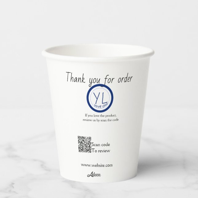 Google review business logo website scan QR code Paper Cups (Front)