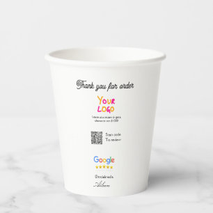 Google review business logo website scan QR code Paper Cups