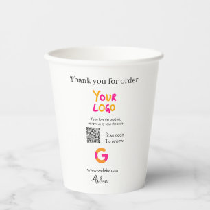 Google review business logo website scan QR code Paper Cups