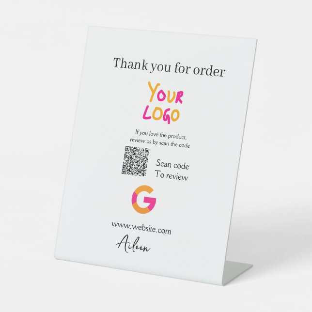 Google review business logo website scan QR code Pedestal Sign (Front)
