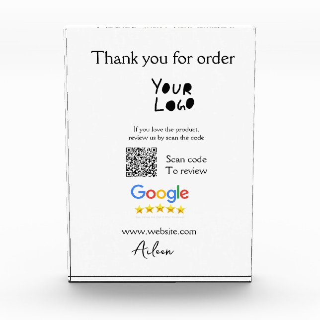 Google review business logo website scan QR code Photo Block (Front)