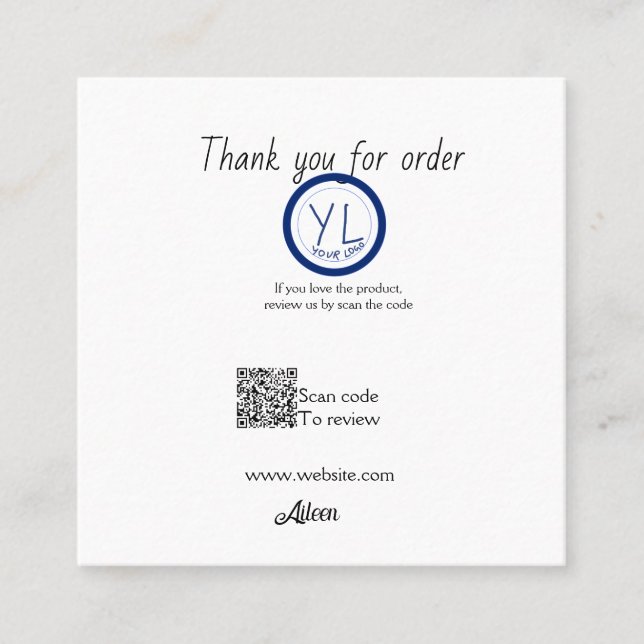 Google review business logo website scan QR code Square Business Card (Front)