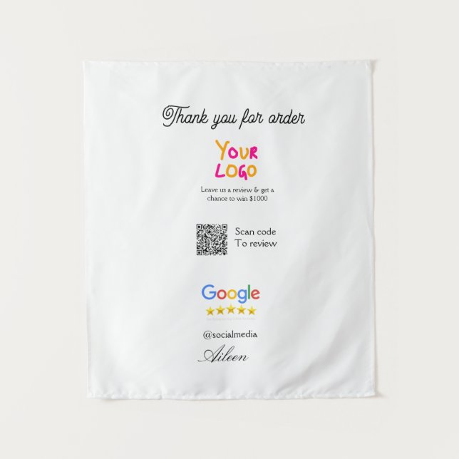 Google review business logo website scan QR code Tapestry (Front)