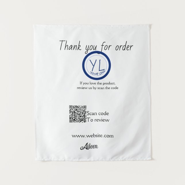 Google review business logo website scan QR code Tapestry (Front)