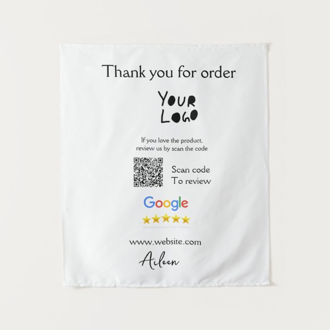 Google review business logo website scan QR code Tapestry (Front)
