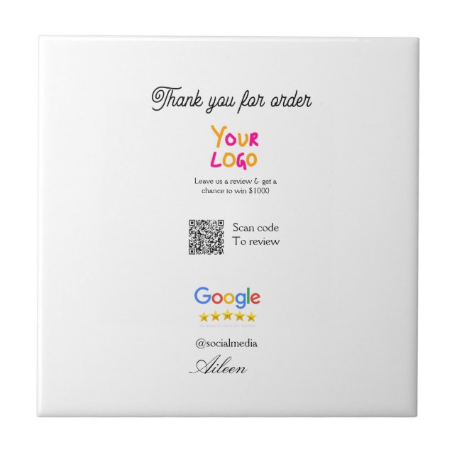 Google review business logo website scan QR code Tile (Front)