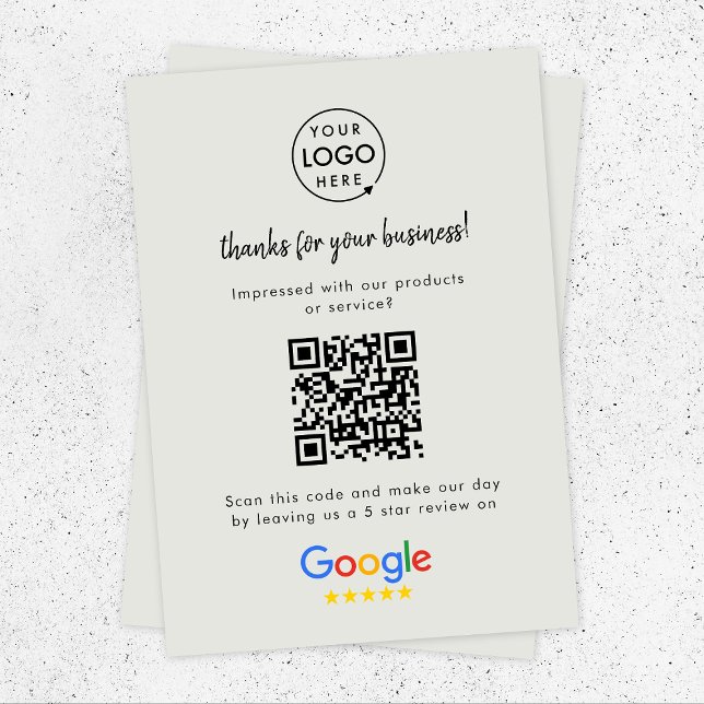 Google Review Link | QR Code Grey Business Reviews Enclosure Card (Google Review interactive QR code enclosure cards branded with your company logo.)