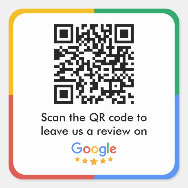 Google Review Link QR Code Square Sticker (Front)