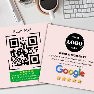 Google Review QR Code Blush Pink Modern Square Business Card