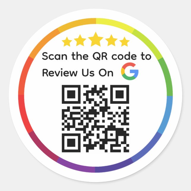 Google Review QR Code Classic Round Sticker (Front)