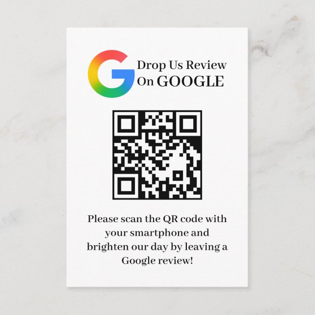 Google Review QR Code Customer Insert Card (Front)