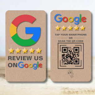 Google Review QR Code Kraft Rustic Tap to Review  Business Card