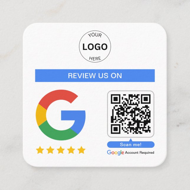 Google Review Qr Code Logo Thank you Minimalist Square Business Card (Front)