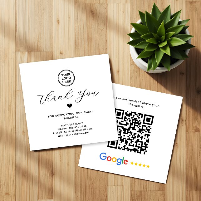 Google Review QR Code Thank You Modern Square Business Card (Creator Uploaded)