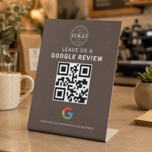 Google Review QR Display Espresso Brown Pedestal Sign