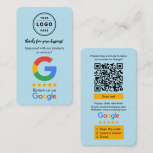 Google Review Request Card  with Logo and QR Code 