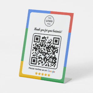 Google Review Request Card with Logo and QR Code Pedestal Sign