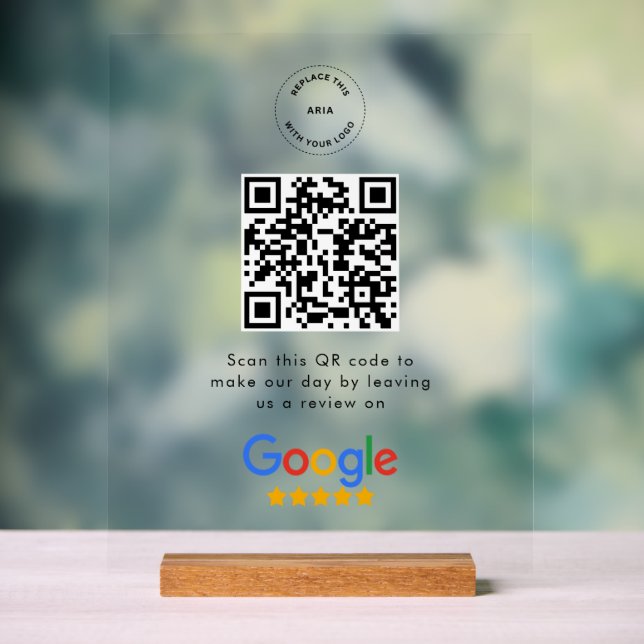 Google Review Request | QR Code Business Logo Acrylic Sign (Neutral)