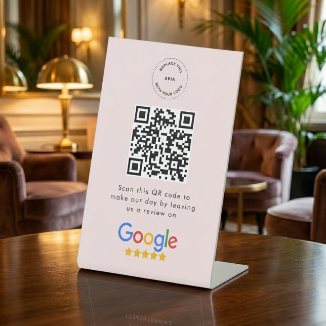 Google Review Request | QR Code Business Logo Pink Pedestal Sign (Creator Uploaded)