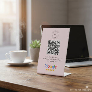 Google Review Request QR Code Business Logo Pink Pedestal Sign