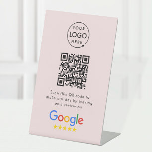 Google Review Request   QR Code Business Logo Pink Pedestal Sign