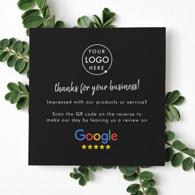 Google Review us Black Business Thank You QR Code Square Business Card (Creator Uploaded)