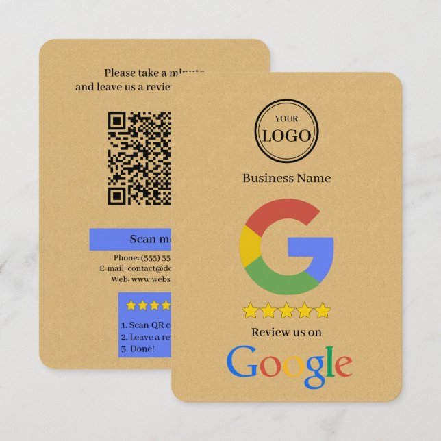 Google Review With QR Code Link Business Card (Front/Back)