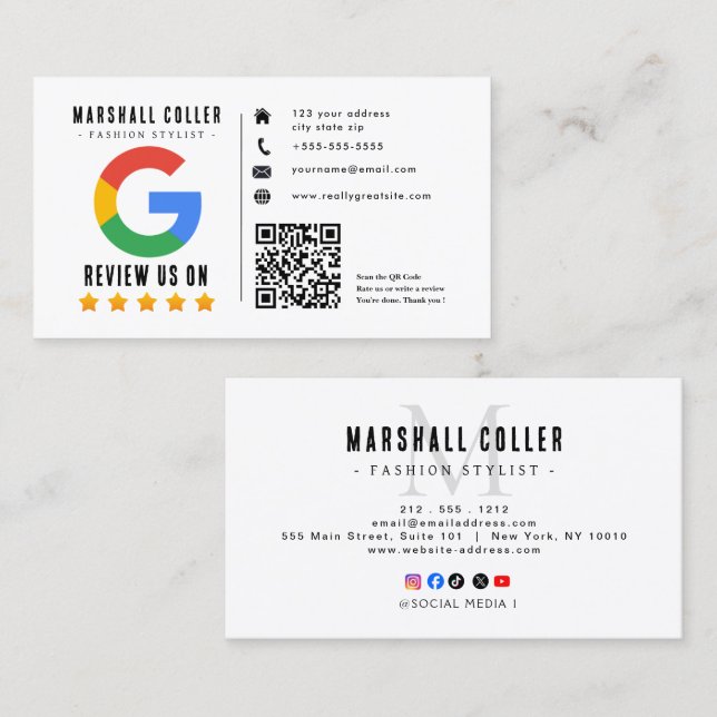 Google Review With QR Code Link Business Card (Front/Back)