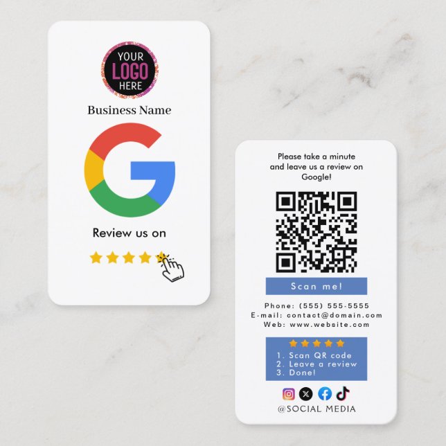 Google Review With QR Code Link Business Card (Front/Back)