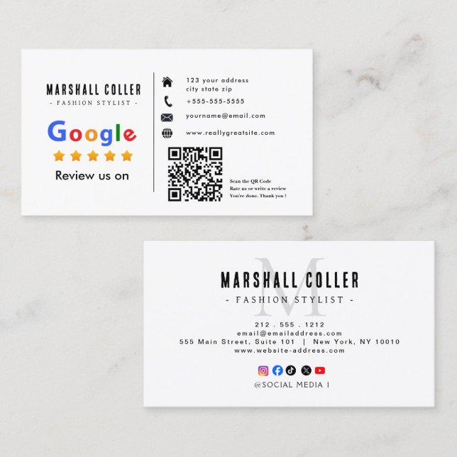 Google Review With QR Code Link Business Card (Front/Back)