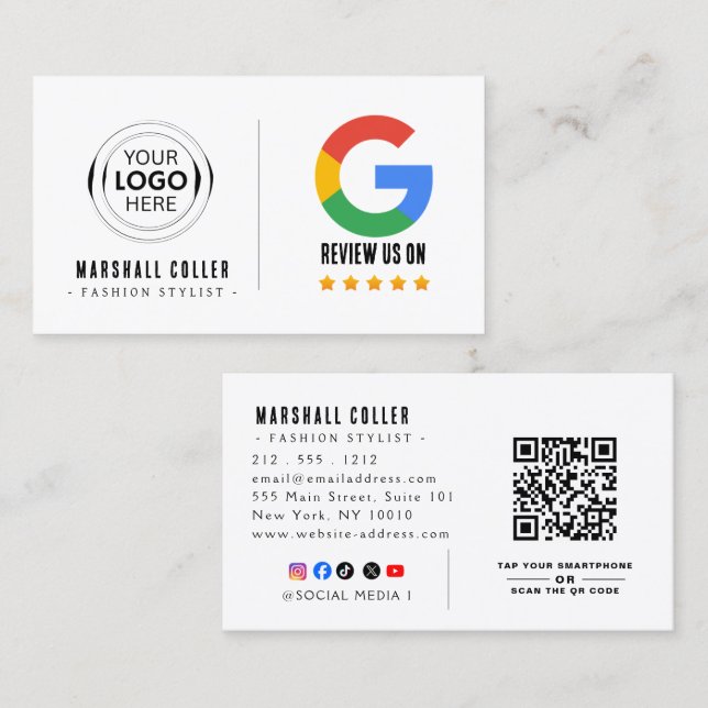 Google Review With QR Code Link Business Card (Front/Back)