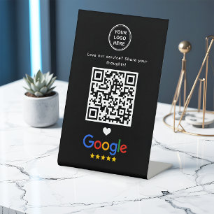 Google Review With QR Code Modern Sleek Black Pedestal Sign
