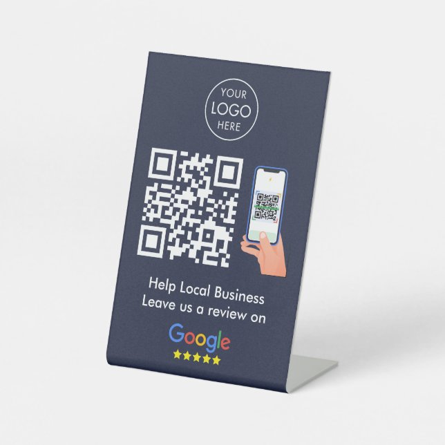 Google Reviews | Business Feedback Blue QR Code Pedestal Sign (Front)