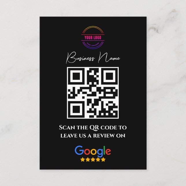 Google Reviews Business Rating Link QR Code Black  Enclosure Card (Front)