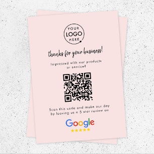 Google Reviews Business Rating Request Pink QR Enclosure Card