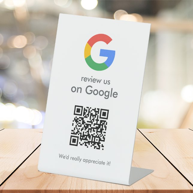Google Reviews | Business Review Link QR Code Pedestal Sign (Gain Google reviews & grow your business with this editable  rating request tabletop sign.)