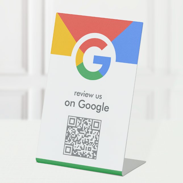 Google Reviews | Business Review Link QR Code Pedestal Sign (Gain Google reviews & grow your business with this editable  rating request tabletop sign.)