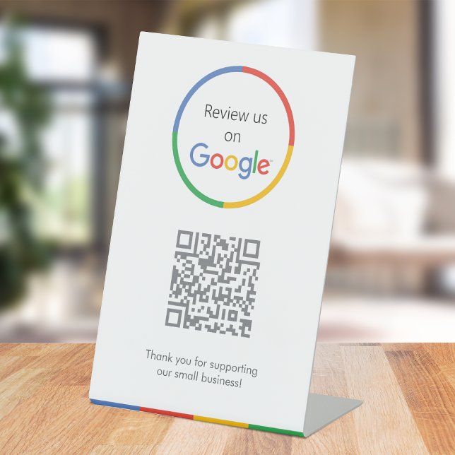 Google Reviews | Business Review Link QR Code Pedestal Sign (Gain Google reviews & grow your business with this editable rating request tabletop sign.)