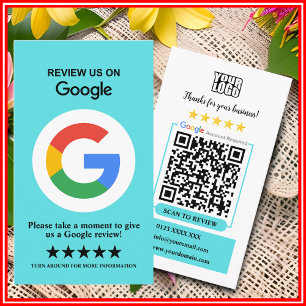Google Reviews Business Review Turquoise QR Code Business Card