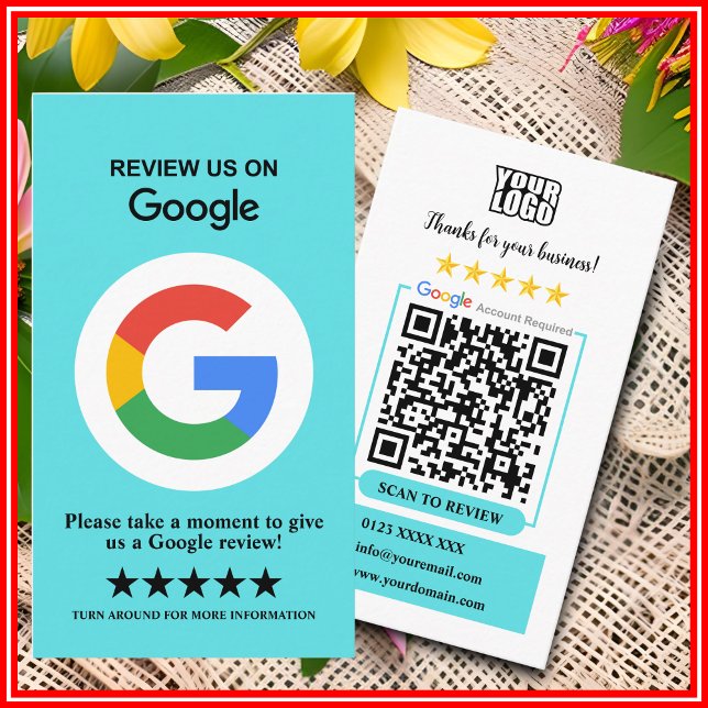 Google Reviews | Business Review Turquoise QR Code Business Card (Creator Uploaded)