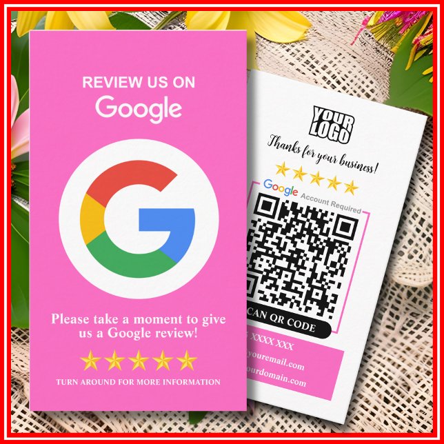 Google Reviews | Business Review Us Pink QR Code  Business Card (Creator Uploaded)