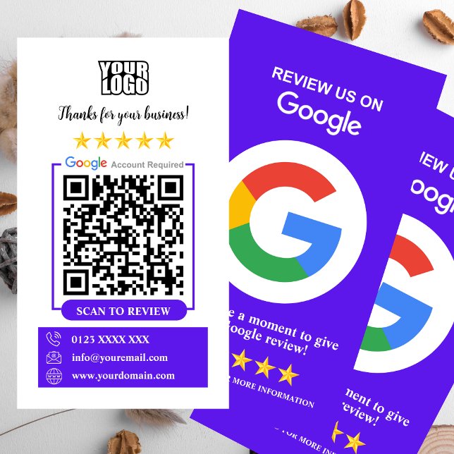 Google Reviews | Business Review Us Violet QR Code Business Card (Creator Uploaded)