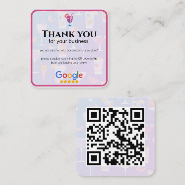 Google Reviews | Cocktail Business Review Square Business Card (Front/Back)