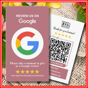 Google Reviews Leave a Review Rose Gold QR Code Business Card