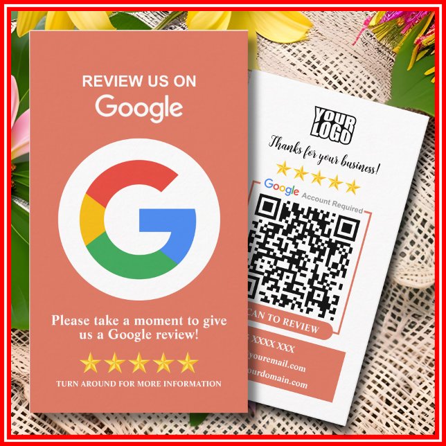 Google Reviews | Leave a Review Terracotta QR Code Business Card (Creator Uploaded)