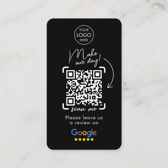 Google Reviews QR Code Black Business Review Us Business Card (Front)