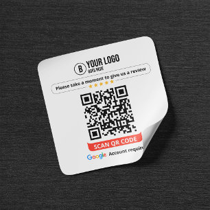 Google Reviews QR Code Rate My Business 5 Star Square Sticker